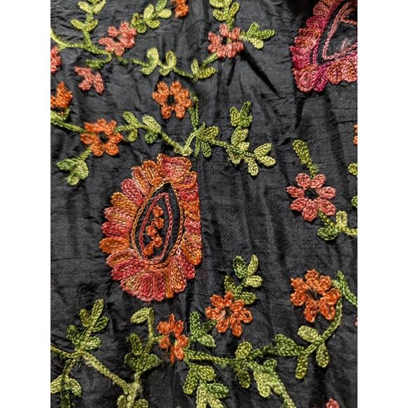 Laura Ashley Embroidered Silk Shantung Jacket Sz S Black Green Red Orange Floral - Picture 5 of 8